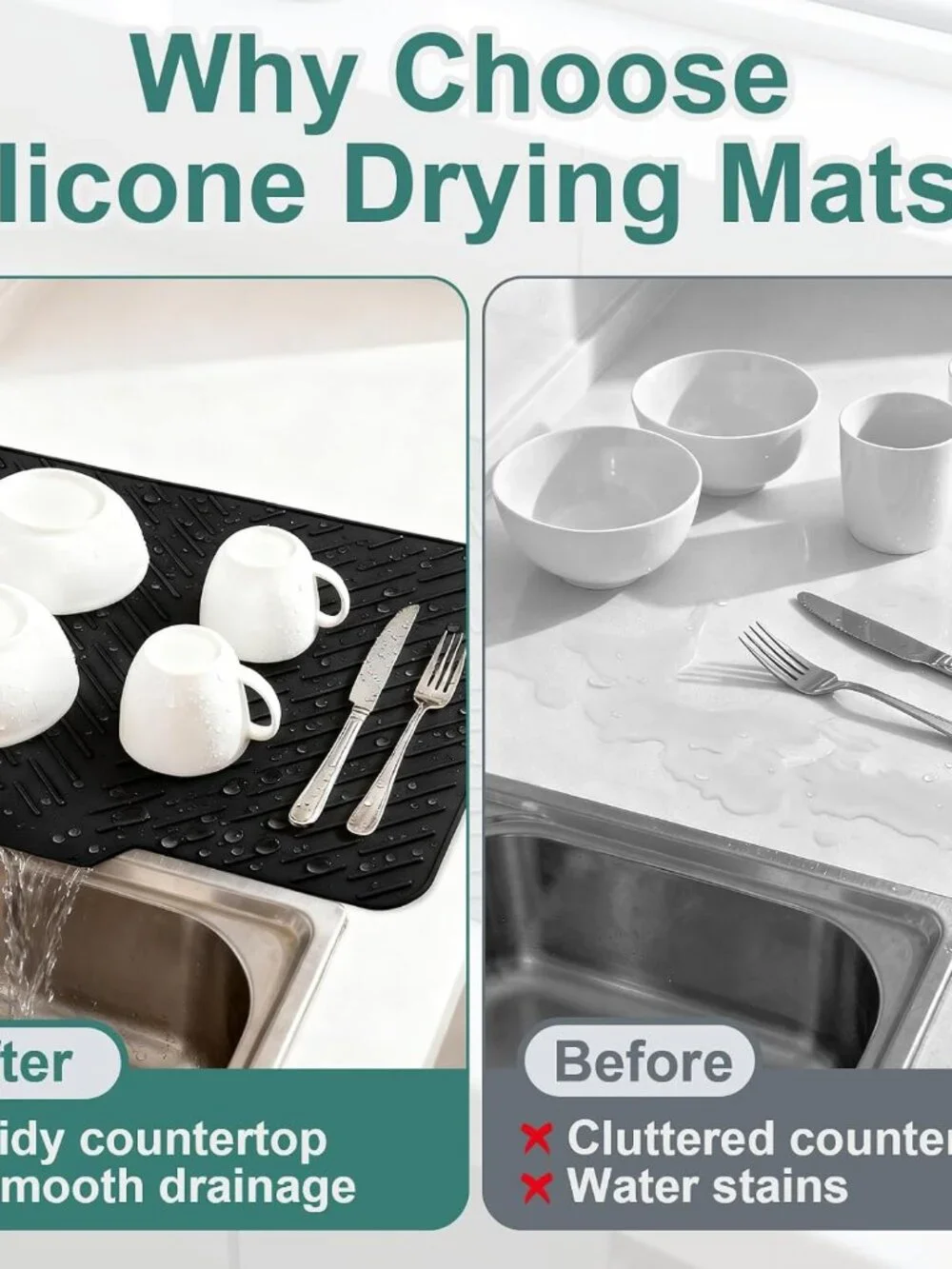 Silicone Dish Drying Mat with Built-In Drain Spout – Heat-Resistant Non-Slip